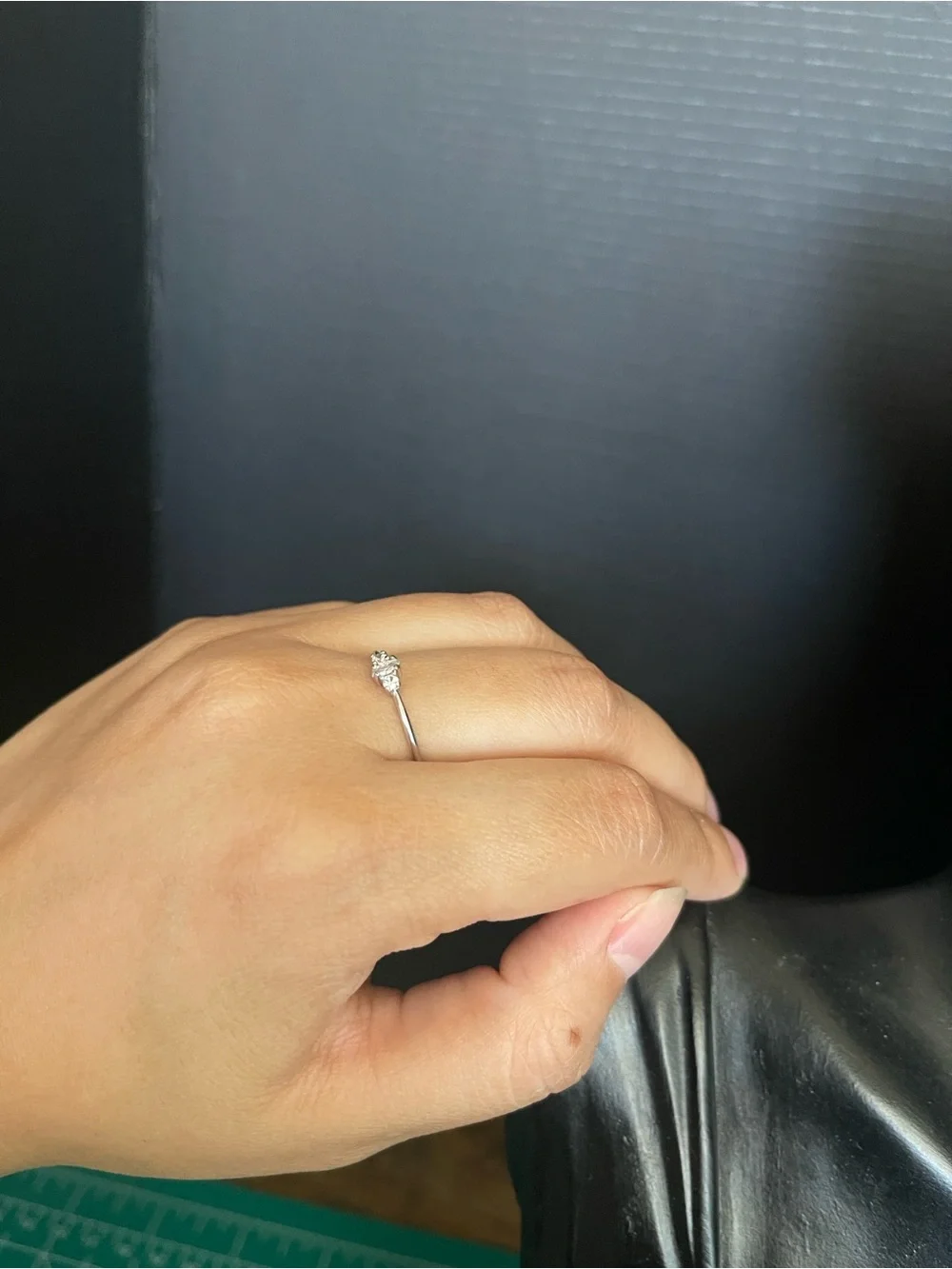 Silver tone dainty stackable oval cut rectangle cut ring